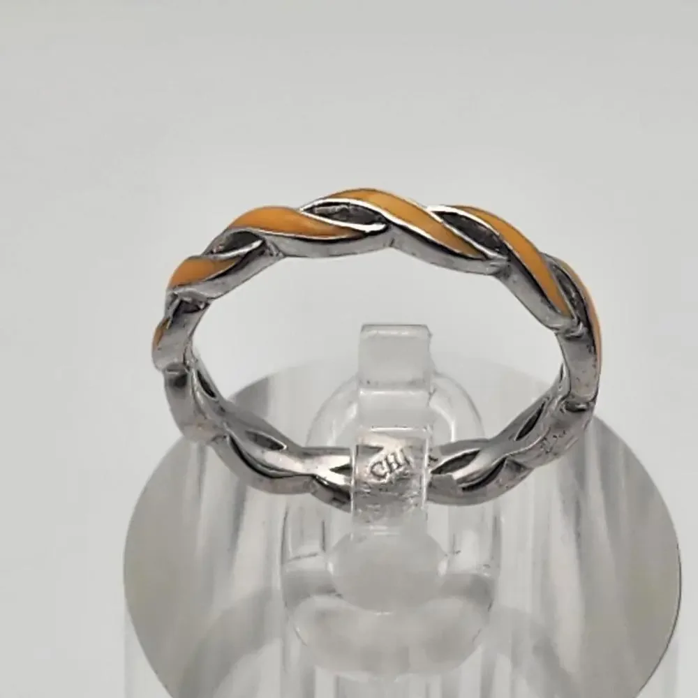 Quality Gold Sterling Silver & Orange Enamel Ring (5)